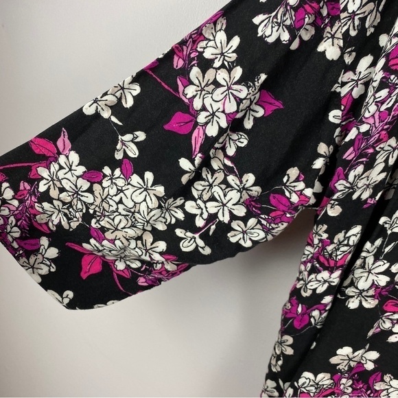 Long Tall Sally Floral 3/4 Sleeves Kimono Size 8 Black White Pink - Picture 7 of 10